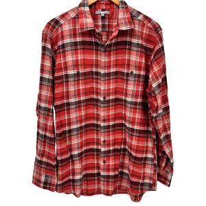 Uniqlo Flannel Shirt Mens Large Red Black Plaid Long Sleeve Button Up Cotton